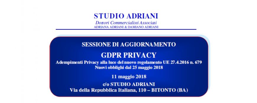 SESSIONE DI AGGIORNAMENTO GDPR PRIVACY